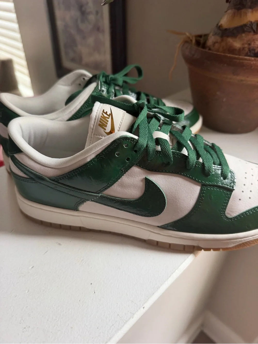 Nike Women’s Low-Top Sneaker - White, Green & Gold Accents